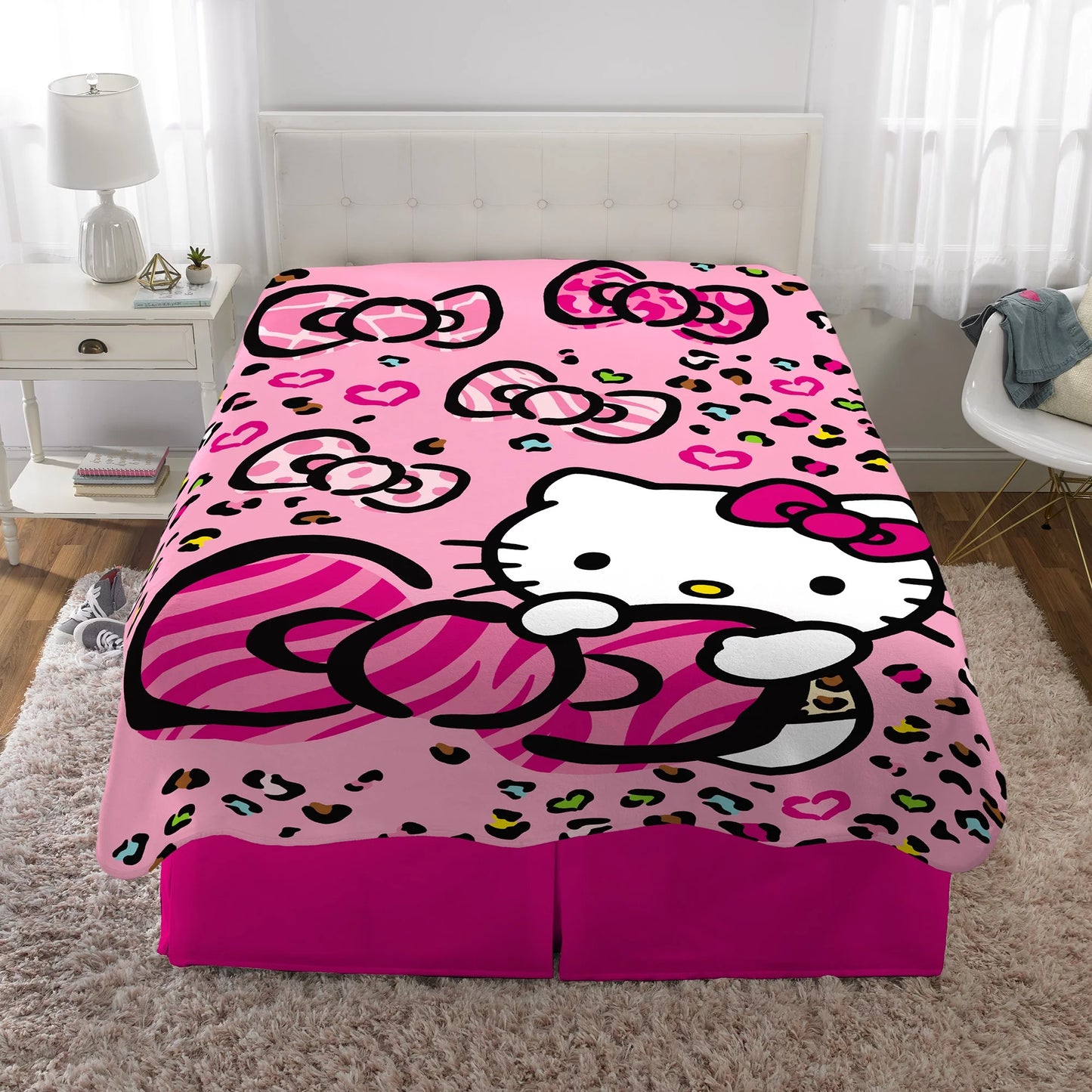 Kids Plush Twin/Full Blanket, 62 X 90, Pink Animal Print, Sanrio