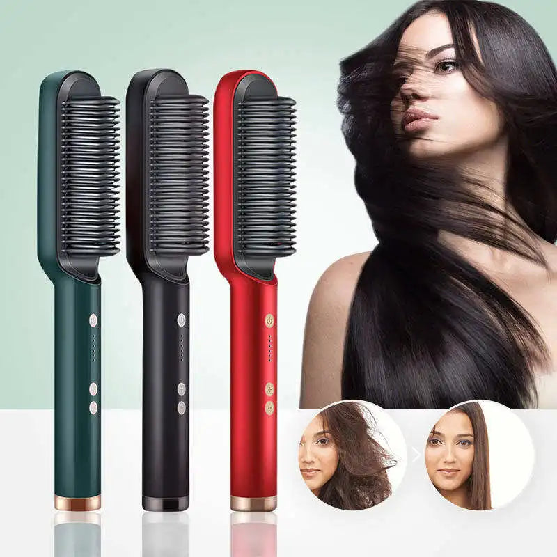 2-In-1 Portable Hair Straightener Electric Hair Straightening Comb PTC Multi-Function Mini Quick Hot Hair Straightener