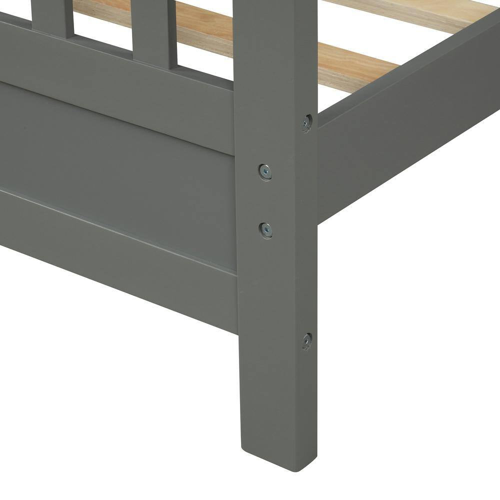 Full Bed Frame, Platform Wood Bed Frame with Headboard, No Box Spring Needed (Grey, Full)