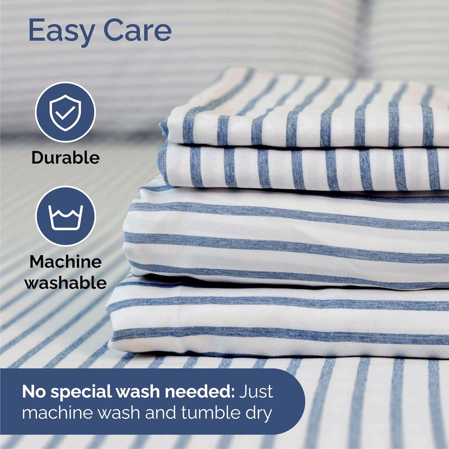 Cal King Size 4 Piece Sheet Set - Comfy Breathable & Cooling Sheets - Hotel Luxury Bed Sheets for Women & Men - Deep Pockets, Easy-Fit, Soft & Wrinkle Free Sheets - Blue Stripes Oeko-Tex Bed Sheet Set