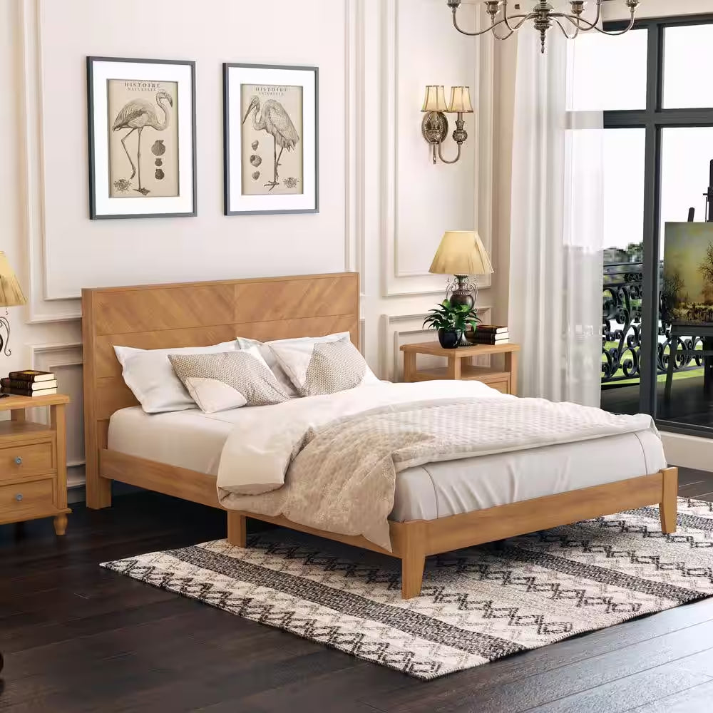 Weiss Amber Walnut Wood Frame Queen Platform Bed with Headboard