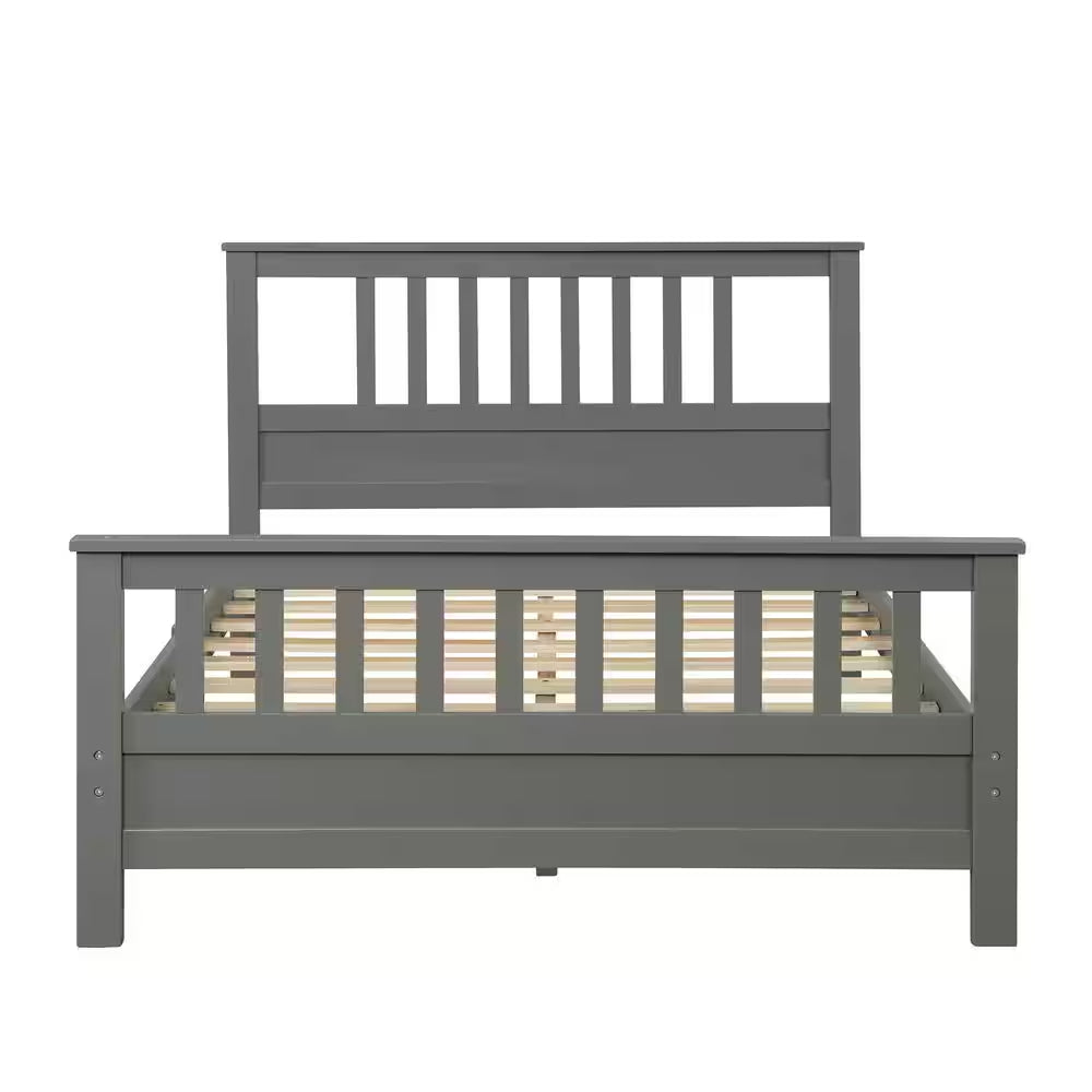 Full Bed Frame, Platform Wood Bed Frame with Headboard, No Box Spring Needed (Grey, Full)