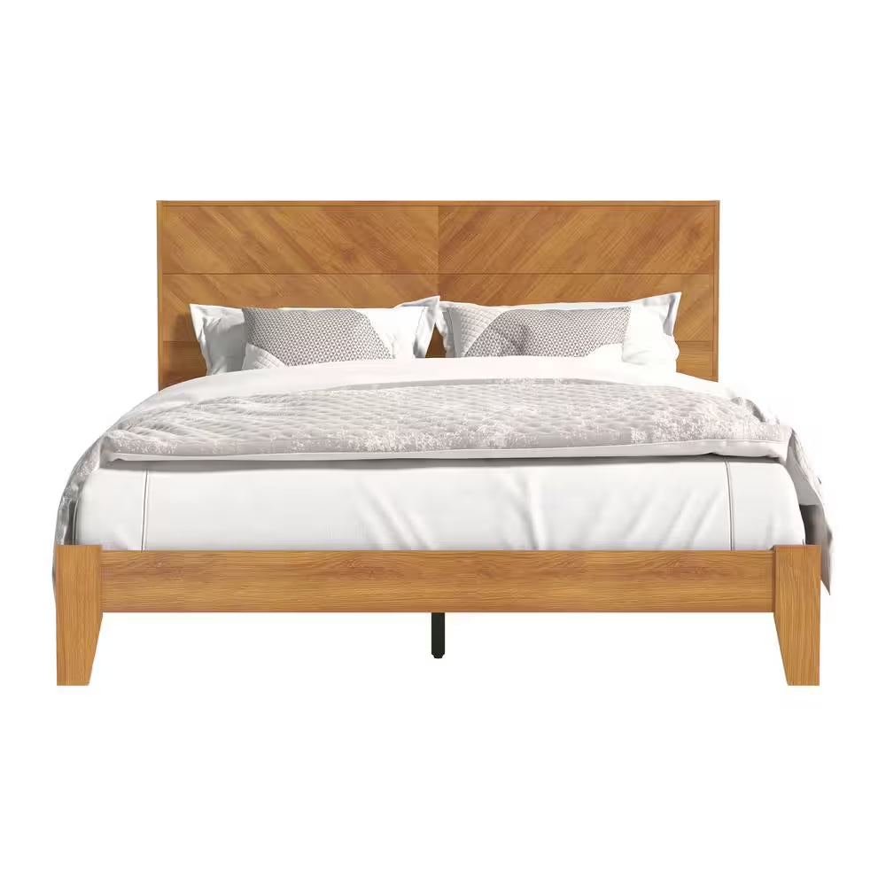 Weiss Amber Walnut Wood Frame Queen Platform Bed with Headboard