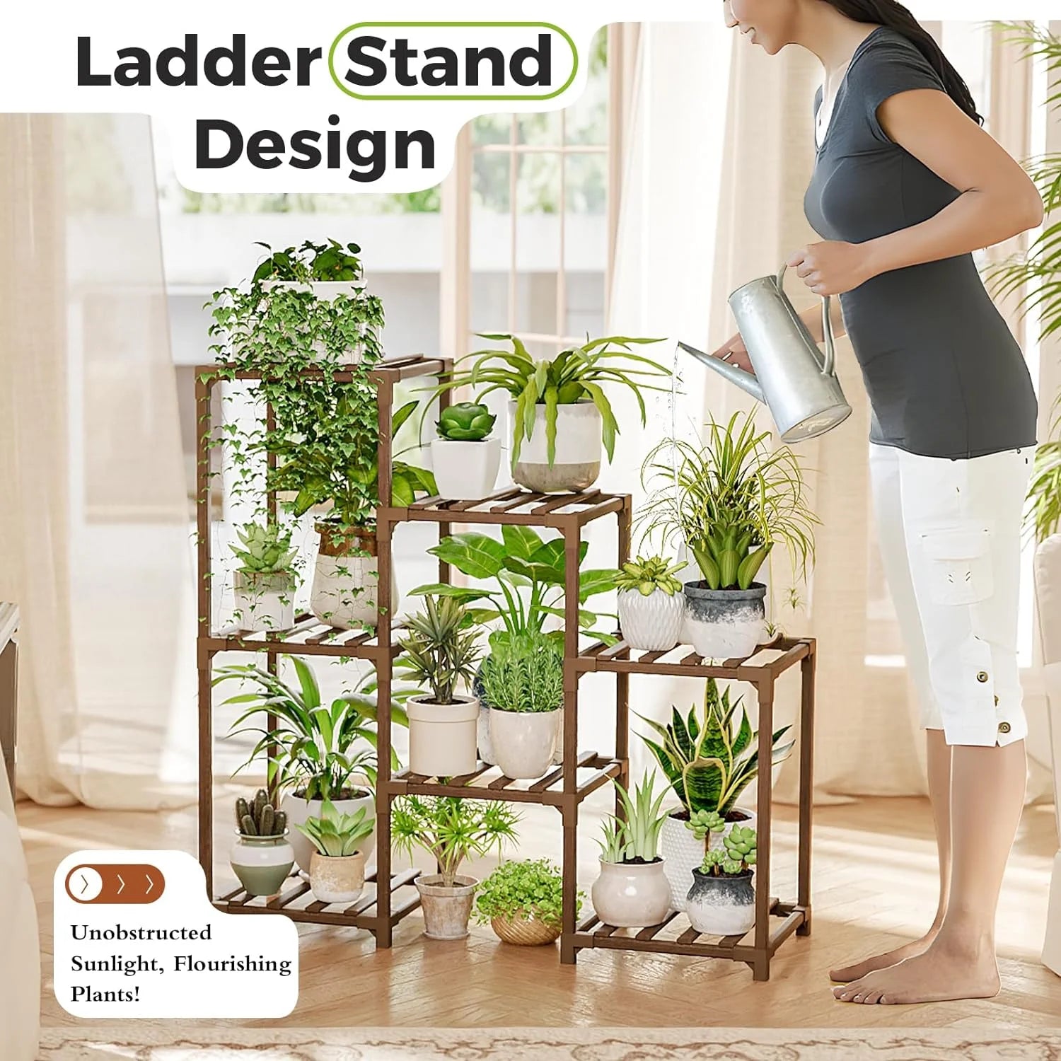 Plant Stand Outdoor Black Plant Shelf Indoor Tiered Plant Table for Multiple Plants 3 Tiers 7 Potted Ladder Plant Holder Table Plant Pot Stand for Window Garden Balcony Living Room