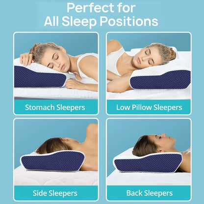 Memory Foam Bed Pillow Cervical Pillow for Neck Pain Relief Contour Orthopedic Ergonomic Pillows Blue